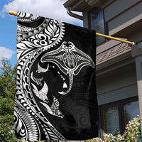 Hawaiian Manta Ray and Polynesian Tribal Tattoo Garden Flag Black Color LT03 - Polynesian Pride