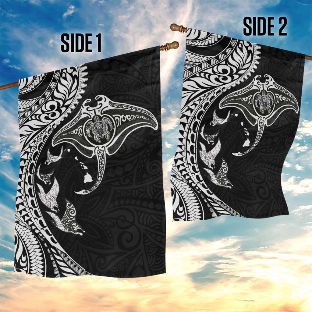 Hawaiian Manta Ray and Polynesian Tribal Tattoo Garden Flag Black Color LT03 - Polynesian Pride