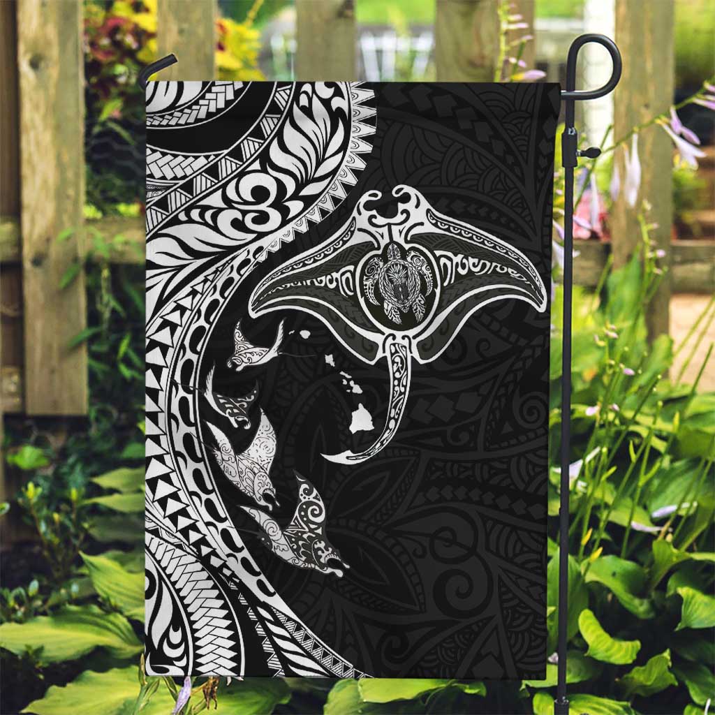 Hawaiian Manta Ray and Polynesian Tribal Tattoo Garden Flag Black Color LT03 Garden Flag Black - Polynesian Pride