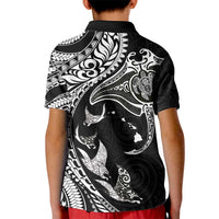 Hawaiian Manta Ray and Polynesian Tribal Tattoo Kid Polo Shirt Black Color LT03