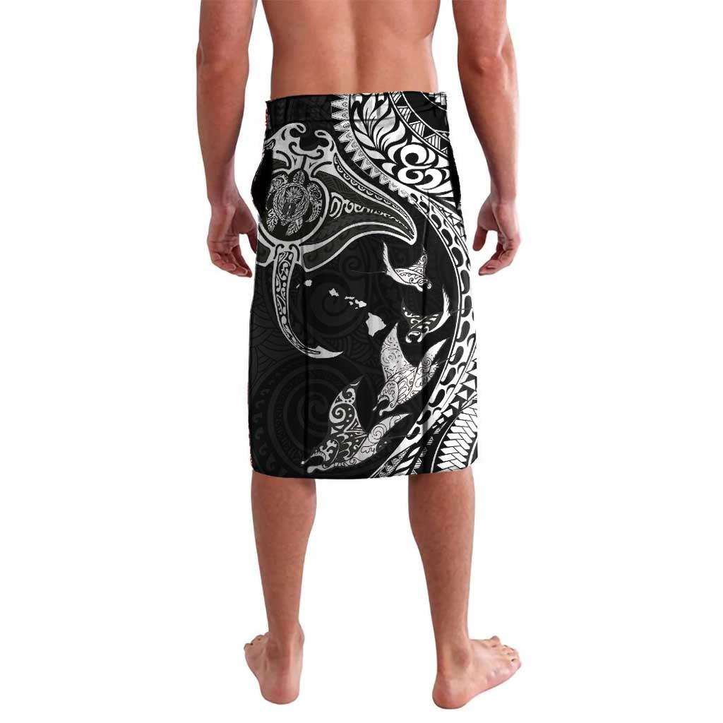 Hawaiian Manta Ray and Polynesian Tribal Tattoo Lavalava Black Color LT03 - Polynesian Pride