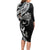 Hawaiian Manta Ray and Polynesian Tribal Tattoo Long Sleeve Bodycon Dress Black Color LT03