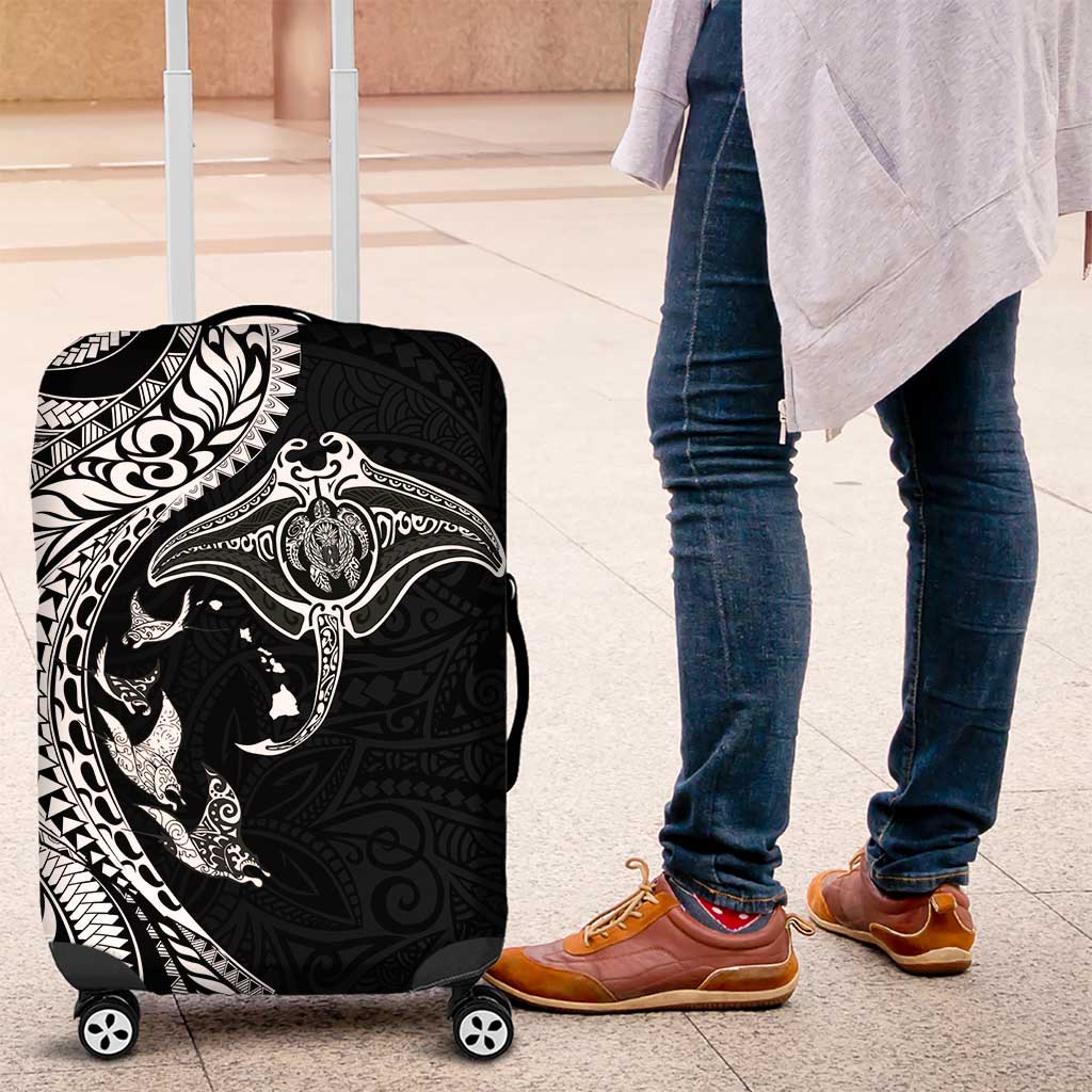 Hawaiian Manta Ray and Polynesian Tribal Tattoo Luggage Cover Black Color LT03