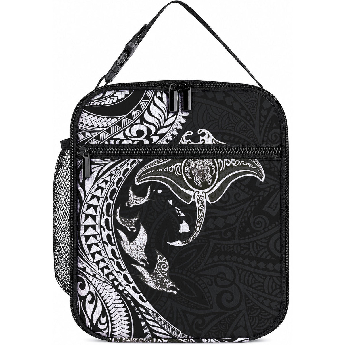 Hawaiian Manta Ray and Polynesian Tribal Tattoo Lunch Bag LT03 10.2 × 8.3 × 4.3 inch Black - Polynesian Pride