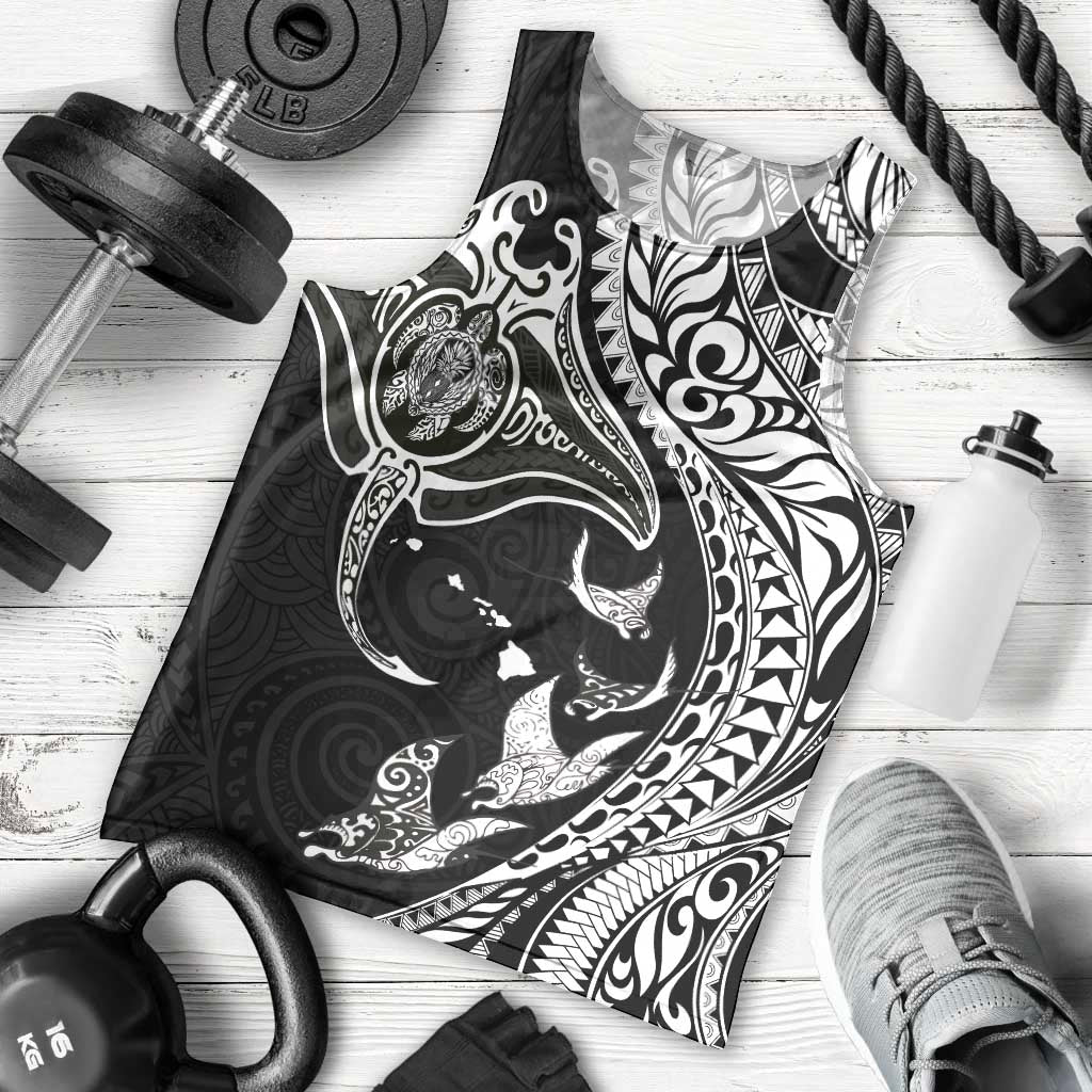 Hawaiian Manta Ray and Polynesian Tribal Tattoo Men Tank Top Black Color LT03 - Polynesian Pride