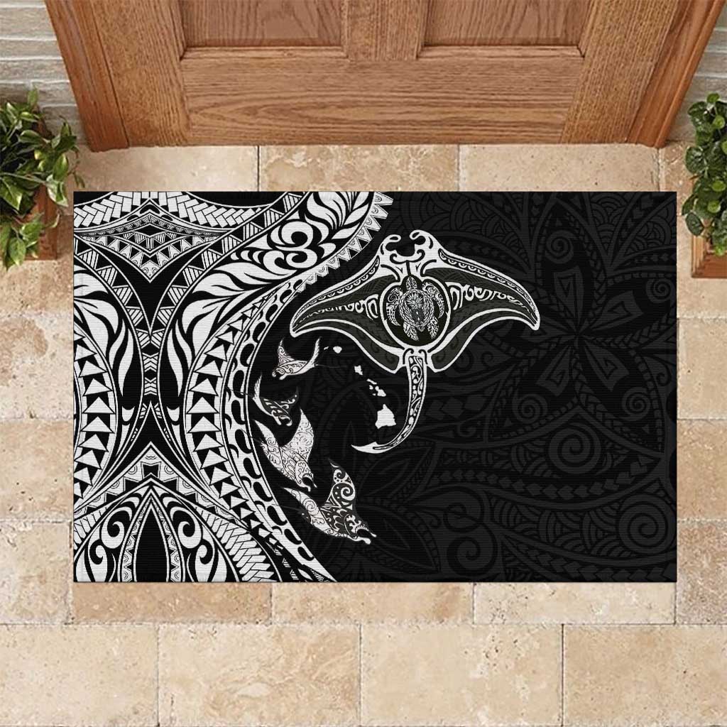 Hawaiian Manta Ray and Polynesian Tribal Tattoo Rubber Doormat Black Color LT03 Black - Polynesian Pride