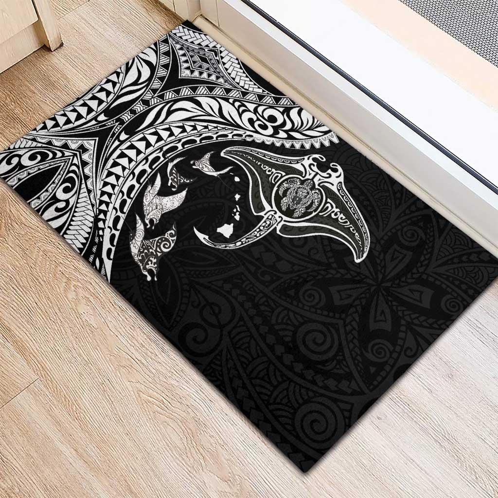 Hawaiian Manta Ray and Polynesian Tribal Tattoo Rubber Doormat Black Color LT03 - Polynesian Pride