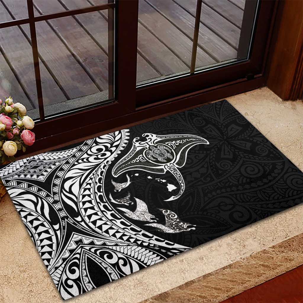 Hawaiian Manta Ray and Polynesian Tribal Tattoo Rubber Doormat Black Color LT03 - Polynesian Pride