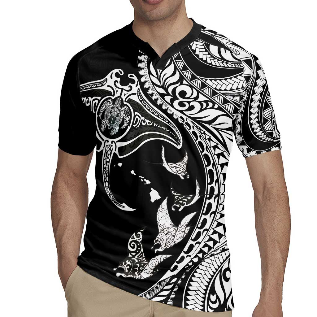 Hawaiian Manta Ray and Polynesian Tribal Tattoo Rugby Jersey Black Color LT03 - Polynesian Pride