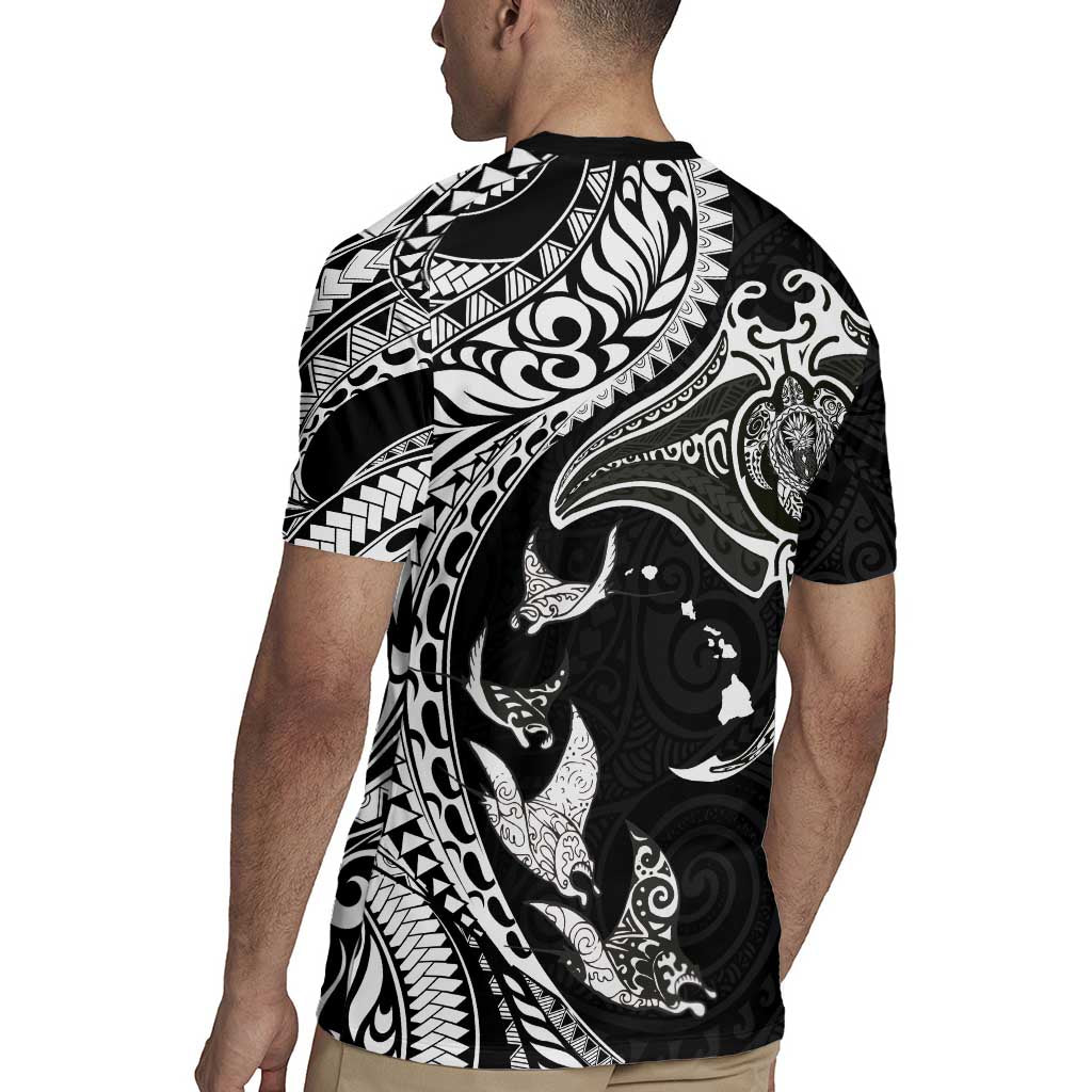 Hawaiian Manta Ray and Polynesian Tribal Tattoo Rugby Jersey Black Color LT03 - Polynesian Pride