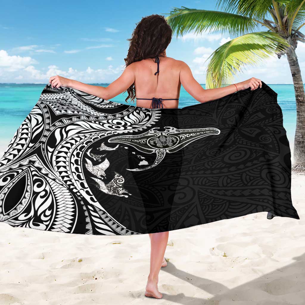 Hawaiian Manta Ray and Polynesian Tribal Tattoo Sarong Black Color LT03