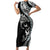 Hawaiian Manta Ray and Polynesian Tribal Tattoo Short Sleeve Bodycon Dress Black Color LT03