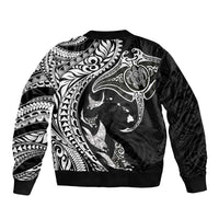 Hawaiian Manta Ray and Polynesian Tribal Tattoo Sleeve Zip Bomber Jacket Black Color LT03