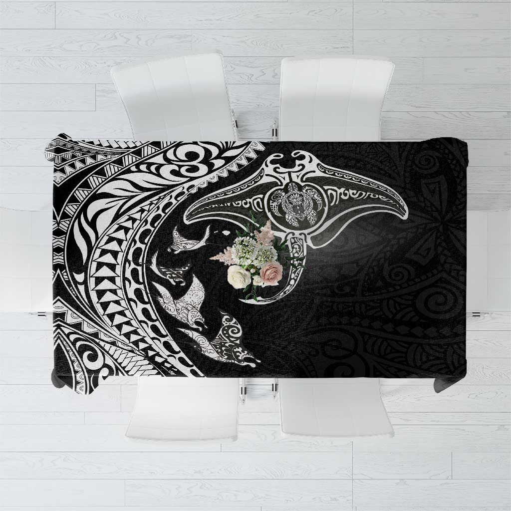 Hawaiian Manta Ray and Polynesian Tribal Tattoo Tablecloth Black Color LT03 Black - Polynesian Pride