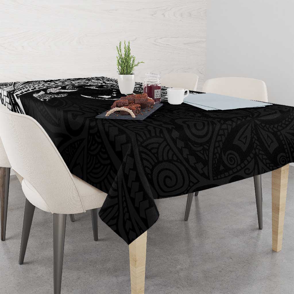 Hawaiian Manta Ray and Polynesian Tribal Tattoo Tablecloth Black Color LT03 - Polynesian Pride