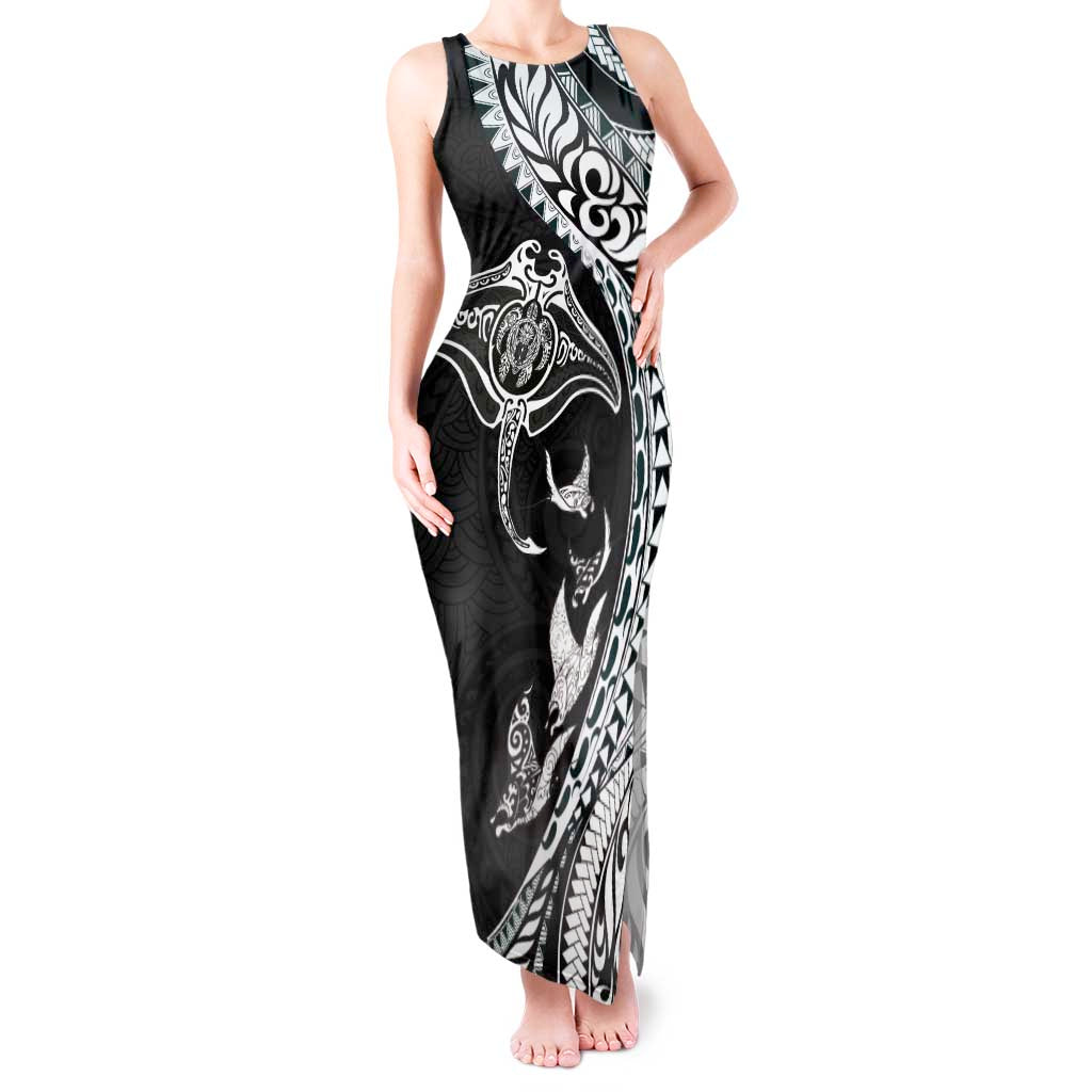 Hawaiian Manta Ray and Polynesian Tribal Tattoo Tank Maxi Dress Black Color LT03 Women Black - Polynesian Pride