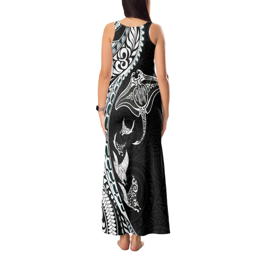 Hawaiian Manta Ray and Polynesian Tribal Tattoo Tank Maxi Dress Black Color LT03 - Polynesian Pride