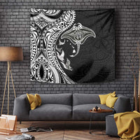Hawaiian Manta Ray and Polynesian Tribal Tattoo Tapestry Black Color LT03