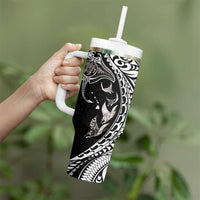 Hawaiian Manta Ray and Polynesian Tribal Tattoo Tumbler With Handle Black Color