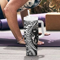 Hawaiian Manta Ray and Polynesian Tribal Tattoo Tumbler With Handle Black Color