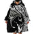 Hawaiian Manta Ray and Polynesian Tribal Tattoo Wearable Blanket Hoodie Black Color LT03