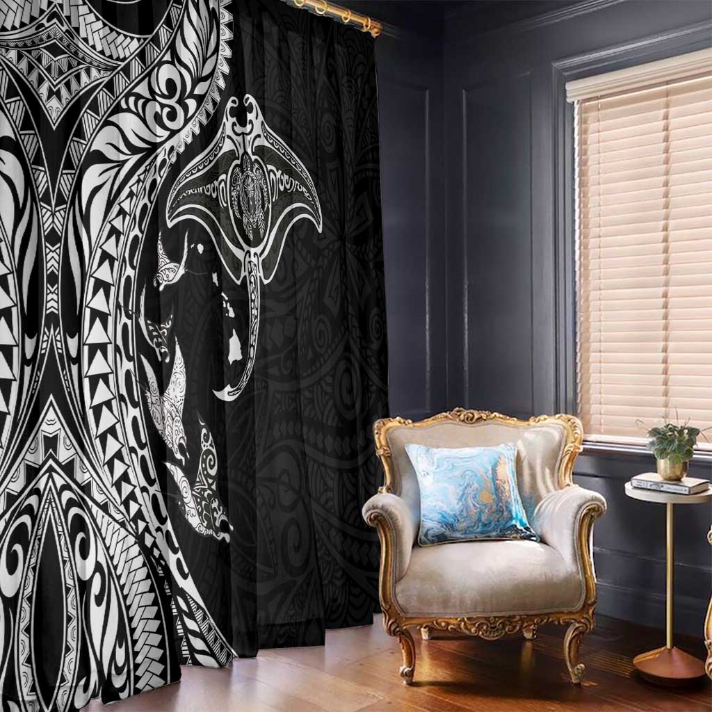 Hawaiian Manta Ray and Polynesian Tribal Tattoo Window Curtain Black Color LT03 - Polynesian Pride