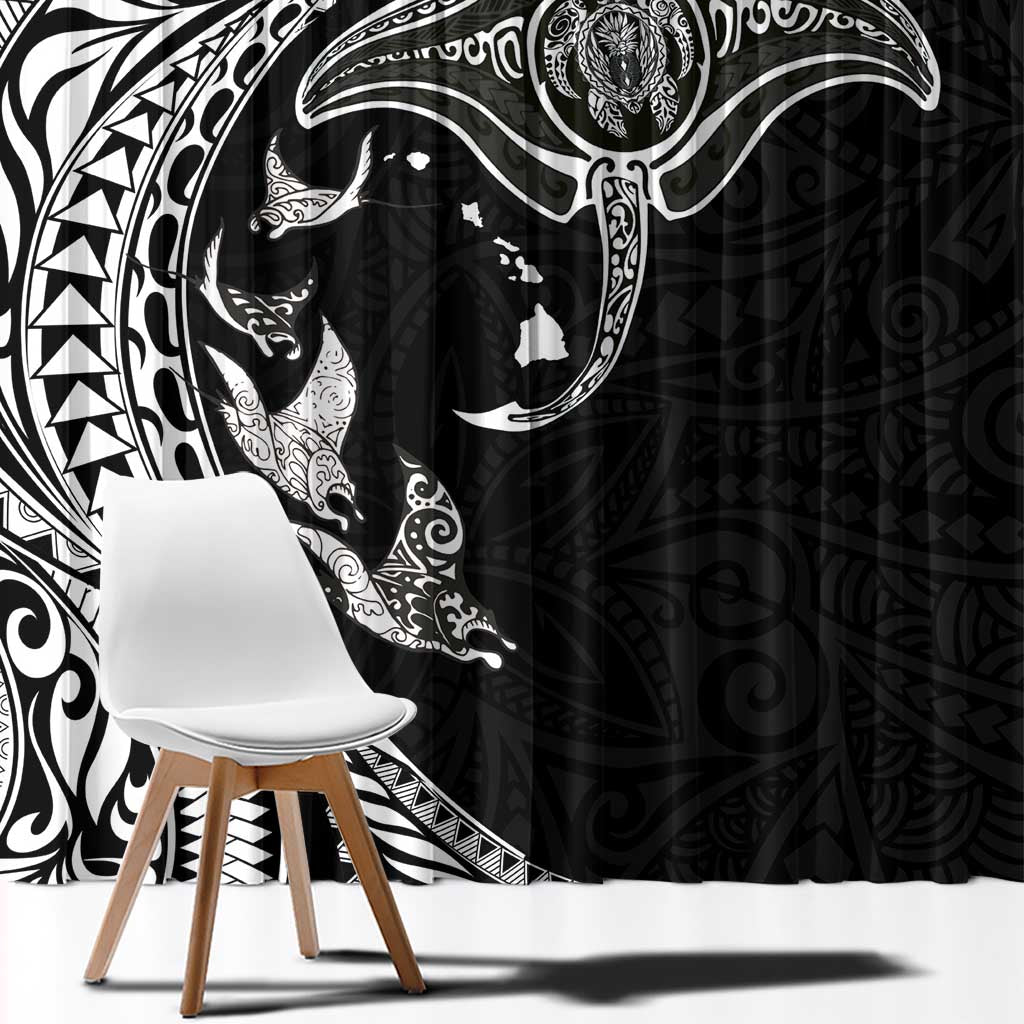 Hawaiian Manta Ray and Polynesian Tribal Tattoo Window Curtain Black Color LT03 - Polynesian Pride