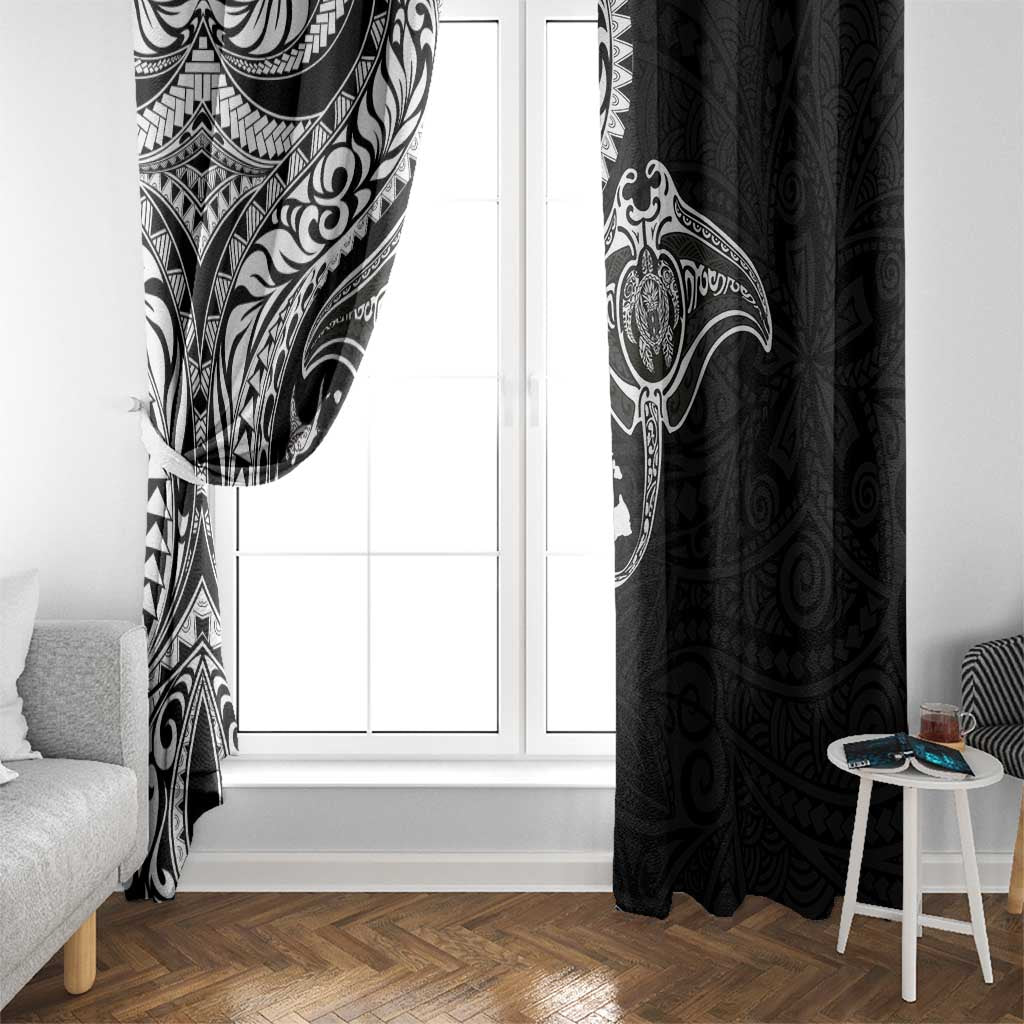 Hawaiian Manta Ray and Polynesian Tribal Tattoo Window Curtain Black Color LT03 - Polynesian Pride