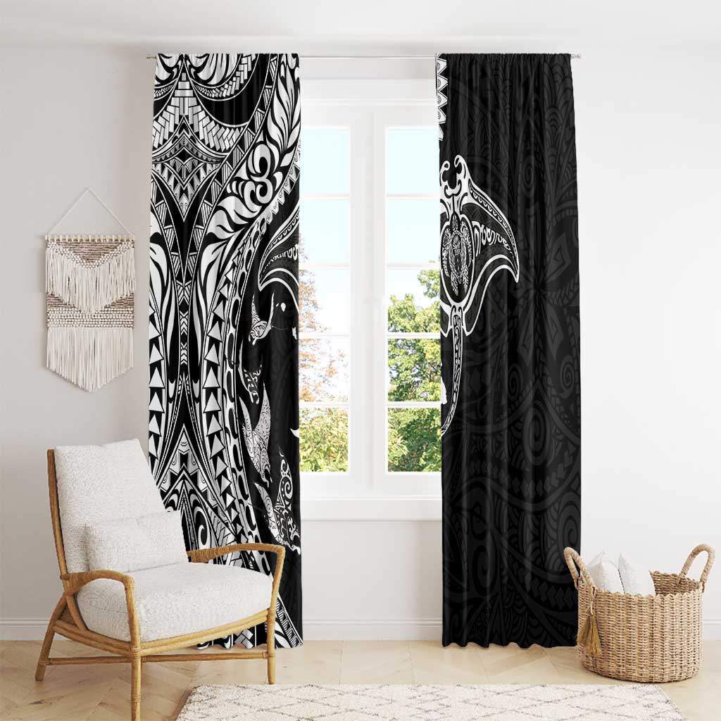 Hawaiian Manta Ray and Polynesian Tribal Tattoo Window Curtain Black Color LT03 - Polynesian Pride