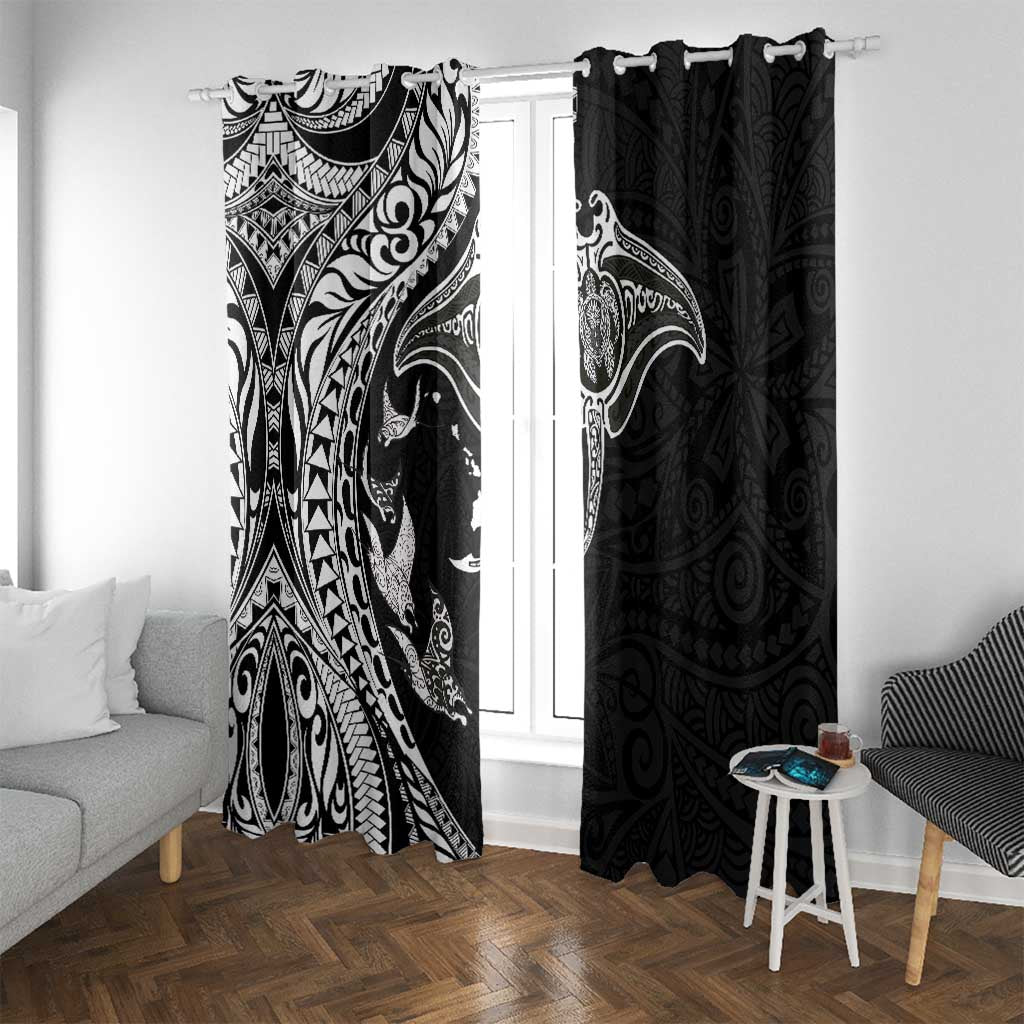 Hawaiian Manta Ray and Polynesian Tribal Tattoo Window Curtain Black Color LT03 With Grommets Black - Polynesian Pride