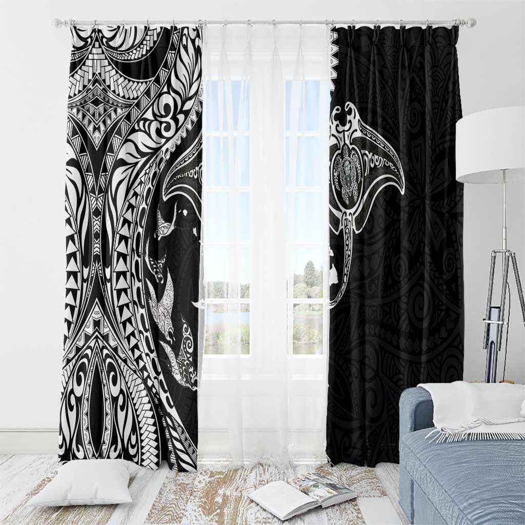Hawaiian Manta Ray and Polynesian Tribal Tattoo Window Curtain Black Color LT03 - Polynesian Pride