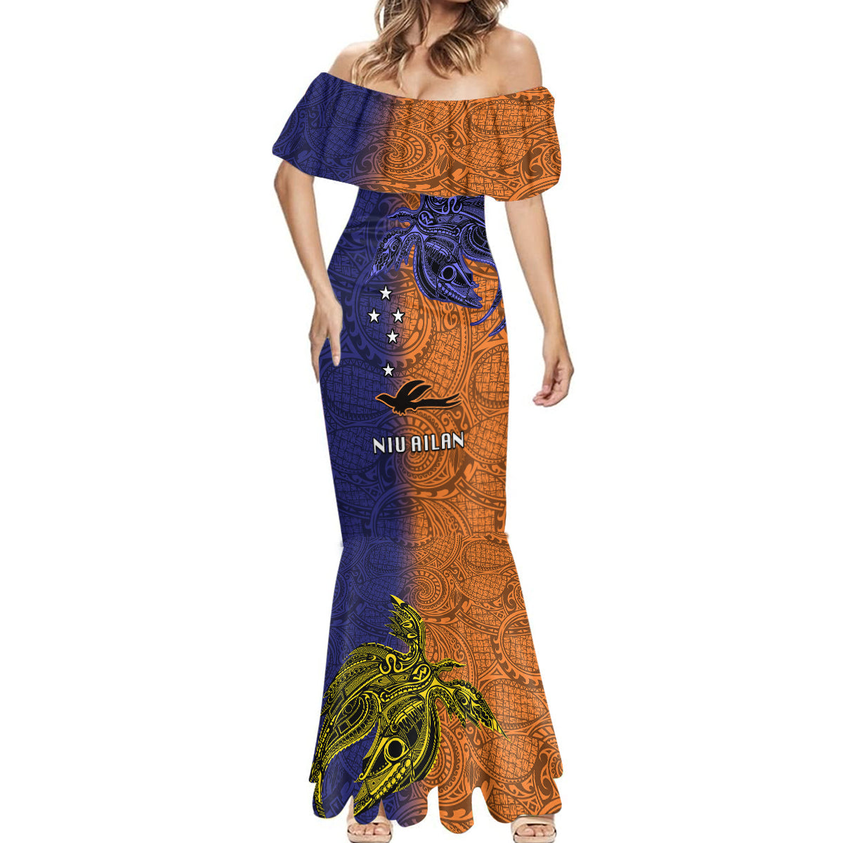 Papua New Guinea New Ireland Province Mermaid Dress PNG Birds Of Paradise Polynesian Arty Style LT03 - Polynesian Pride