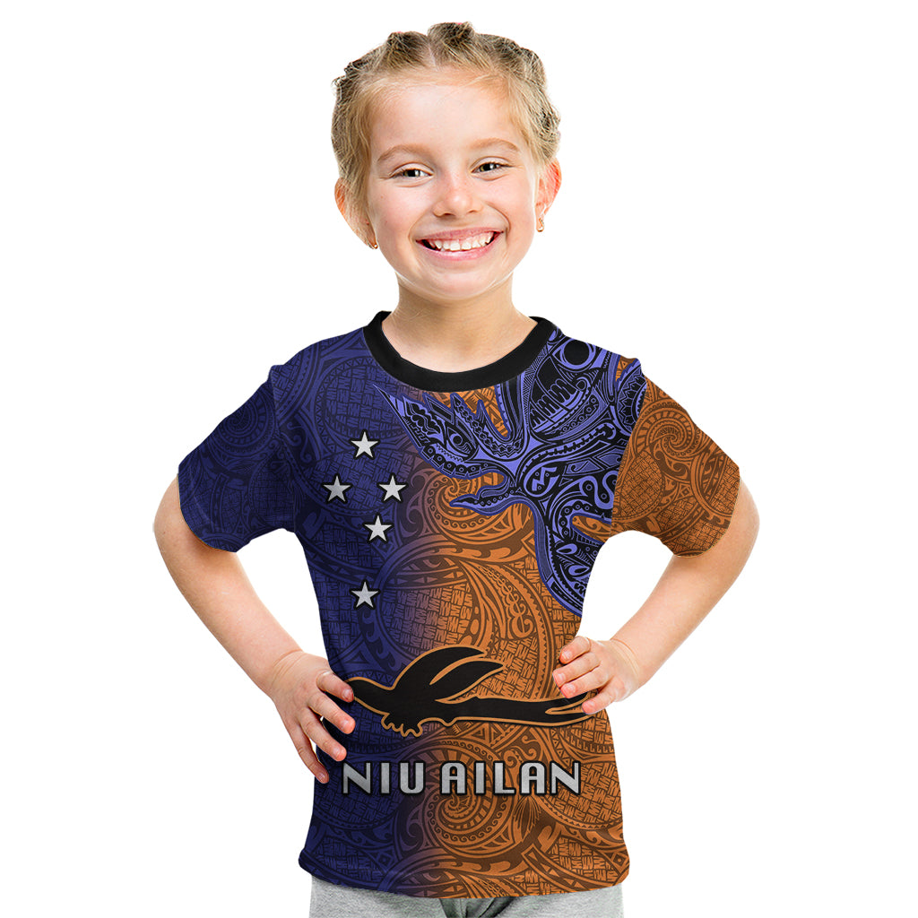 Custom Papua New Guinea New Ireland Province Kid T Shirt PNG Birds Of Paradise Polynesian Arty Style LT03 Orange - Polynesian Pride