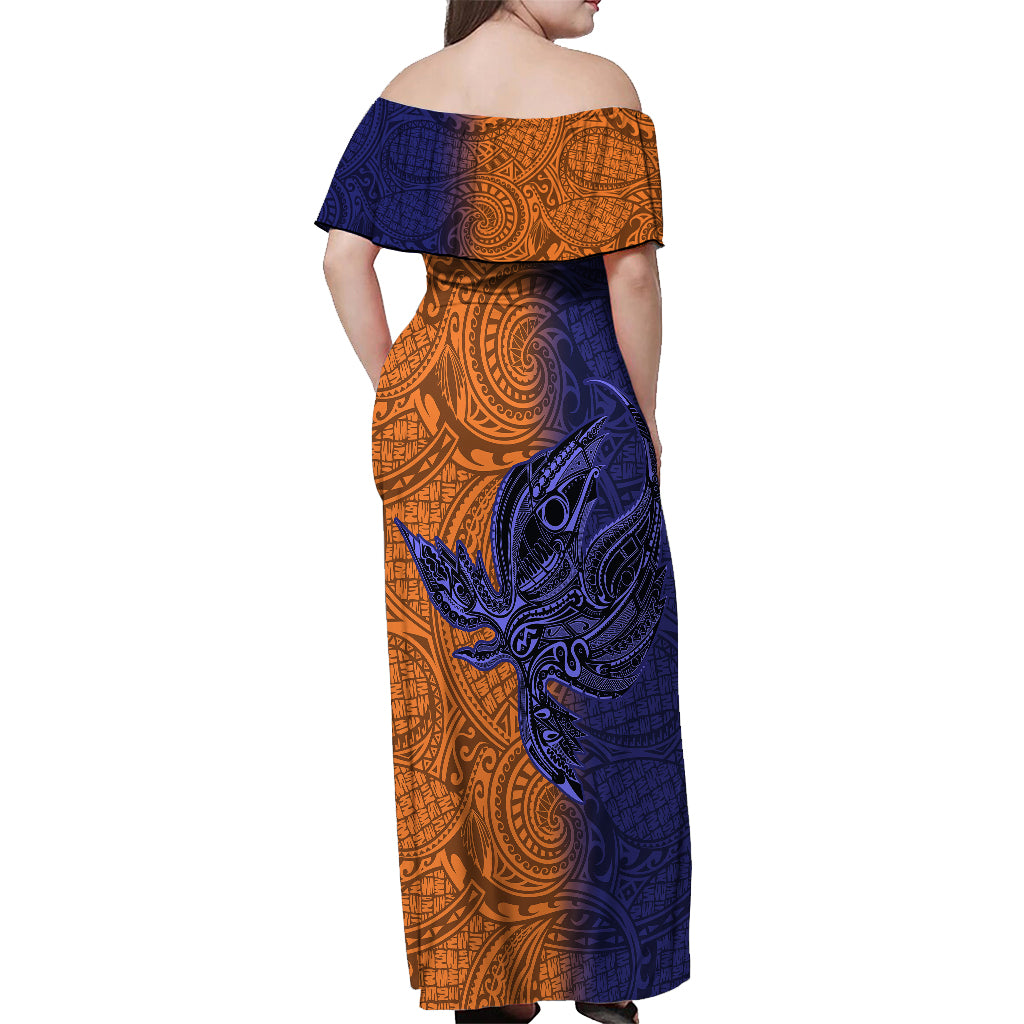 Custom Papua New Guinea New Ireland Province Off Shoulder Maxi Dress PNG Birds Of Paradise Polynesian Arty Style LT03 - Polynesian Pride