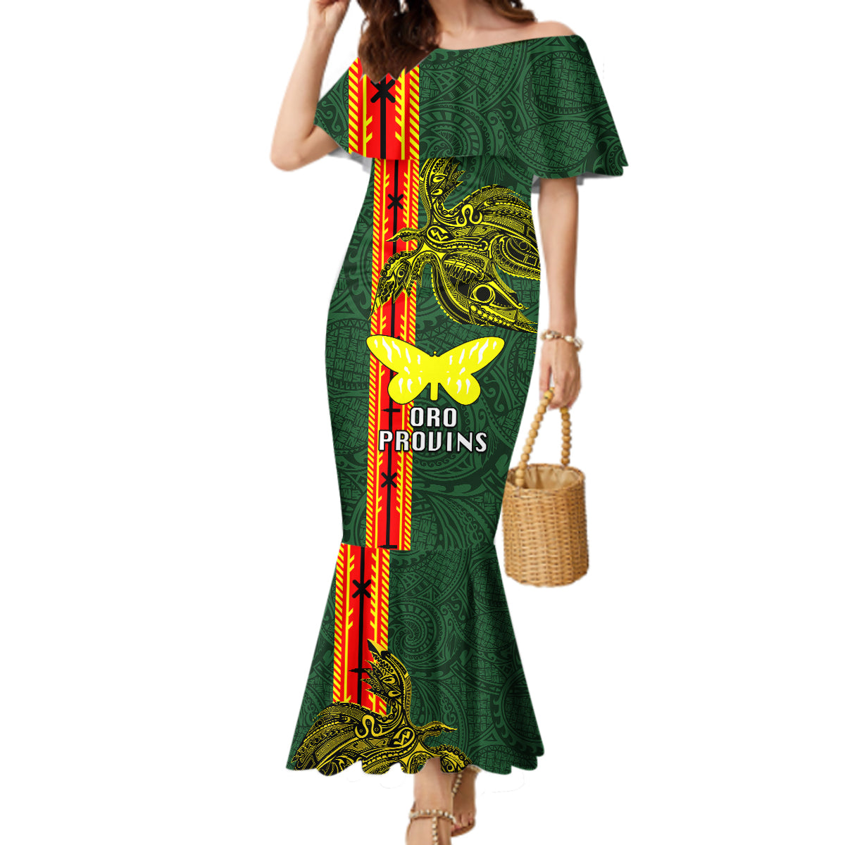 Papua New Guinea Oro Province Mermaid Dress PNG Birds Of Paradise Polynesian Arty Style LT03 Women Green - Polynesian Pride