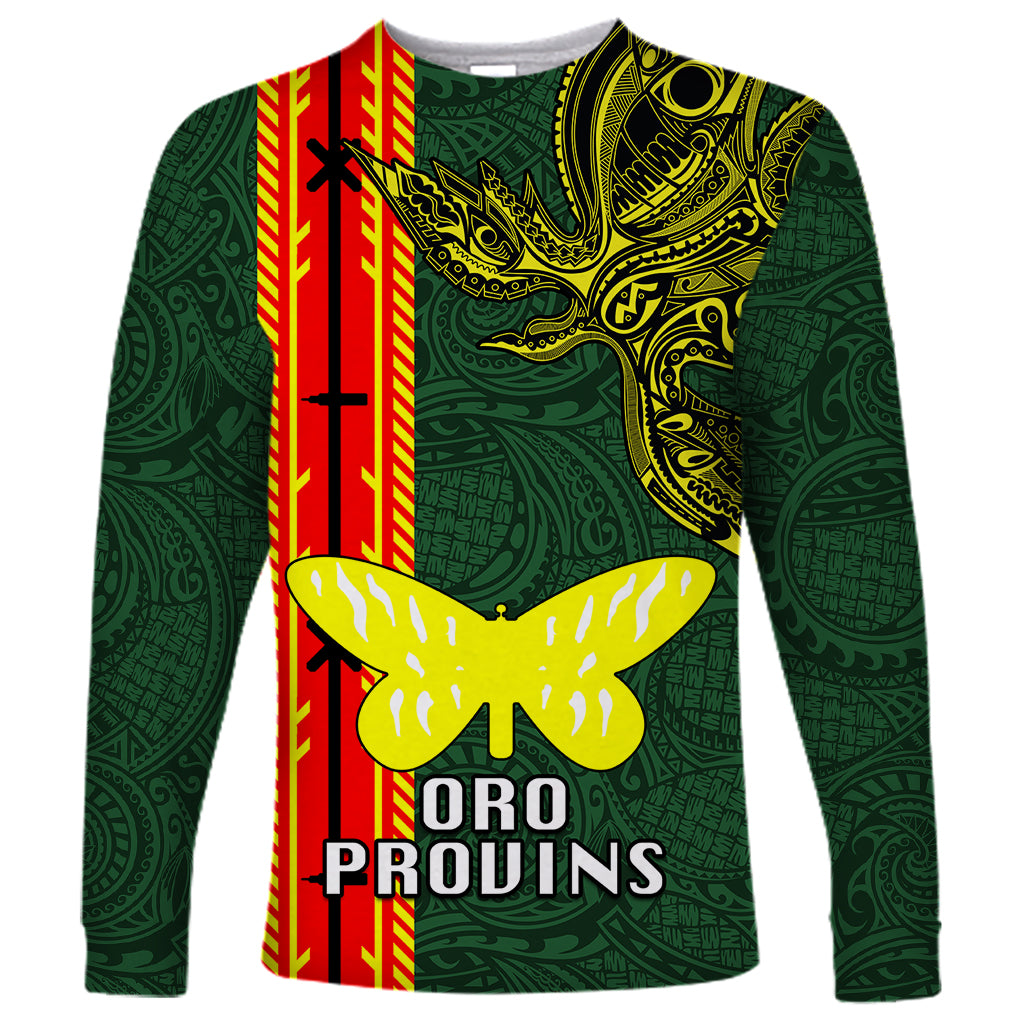 Custom Papua New Guinea Oro Province Long Sleeve Shirt PNG Birds Of Paradise Polynesian Arty Style LT03 Unisex Green - Polynesian Pride