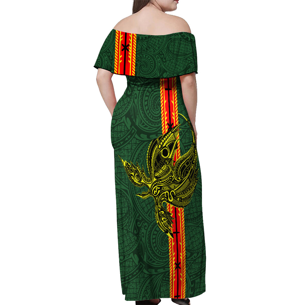 Custom Papua New Guinea Oro Province Off Shoulder Maxi Dress PNG Birds Of Paradise Polynesian Arty Style LT03 - Polynesian Pride