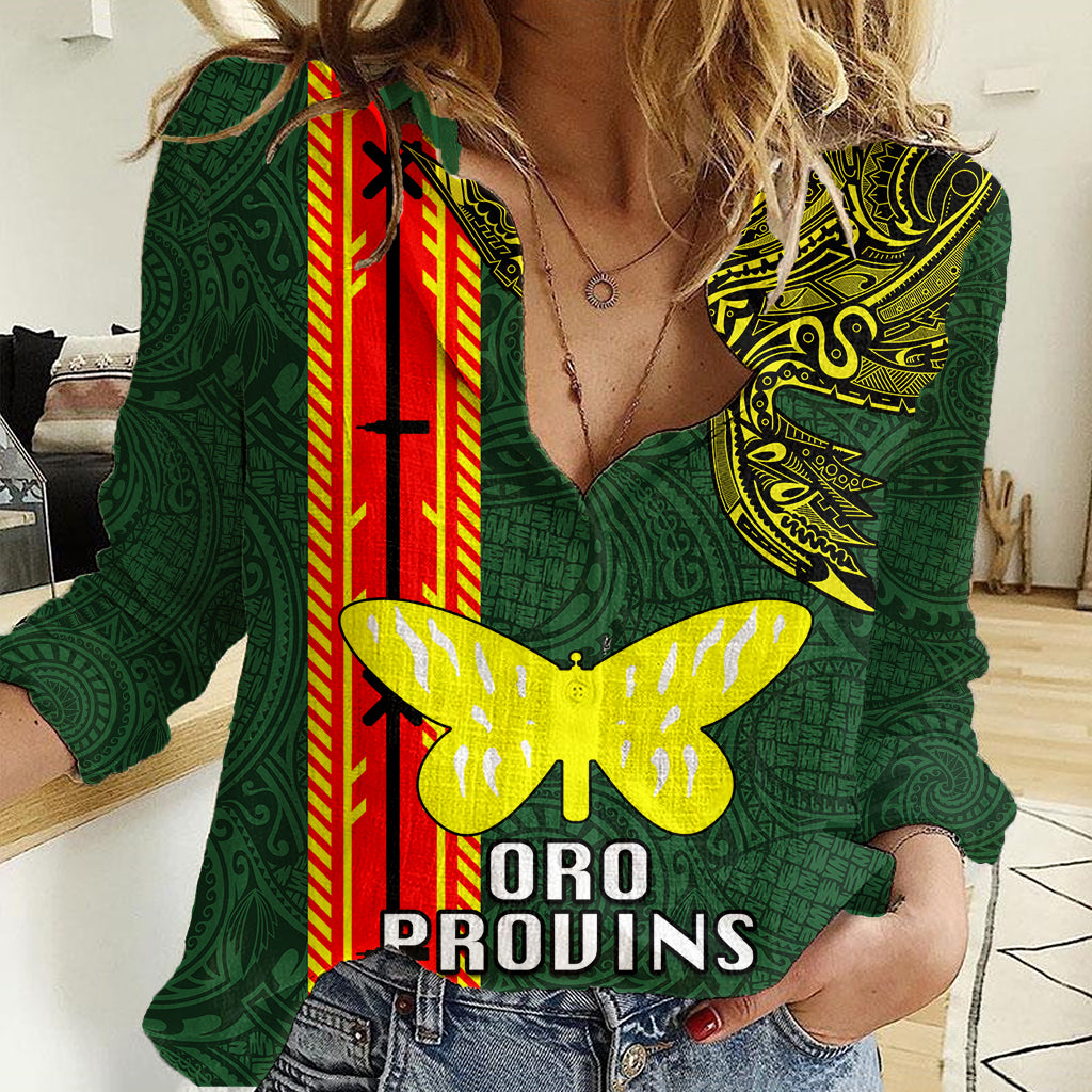Custom Papua New Guinea Oro Province Women Casual Shirt PNG Birds Of Paradise Polynesian Arty Style LT03 Female Green - Polynesian Pride
