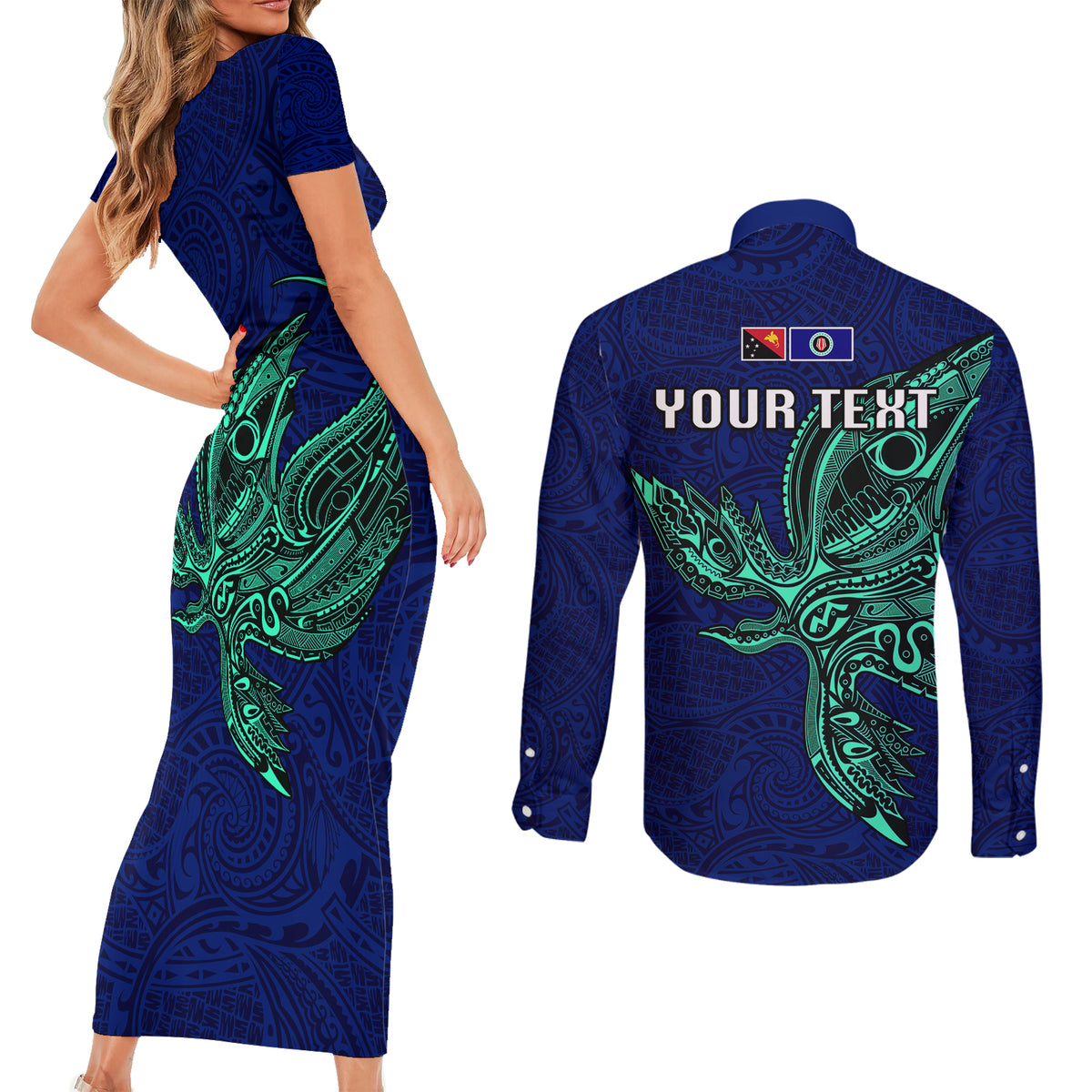 Custom Papua New Guinea Bougainville Couples Matching Short Sleeve Bodycon Dress and Long Sleeve Button Shirts PNG Birds Of Paradise Polynesian Arty Style LT03 - Polynesian Pride