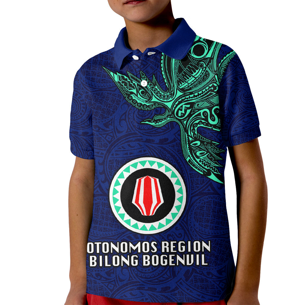 Custom Papua New Guinea Bougainville Kid Polo Shirt PNG Birds Of Paradise Polynesian Arty Style LT03 Kid Blue - Polynesian Pride