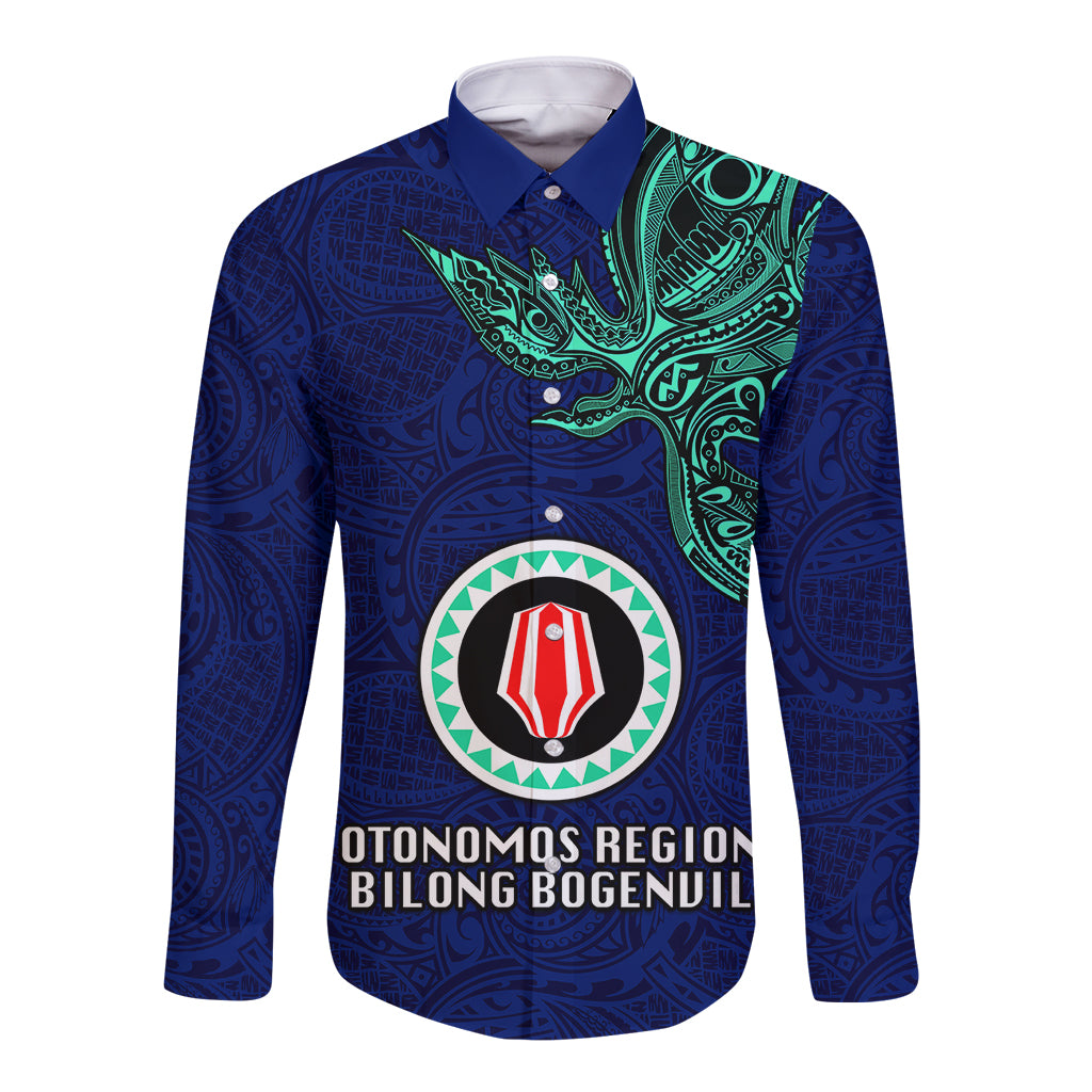 Custom Papua New Guinea Bougainville Long Sleeve Button Shirt PNG Birds Of Paradise Polynesian Arty Style LT03 Unisex Blue - Polynesian Pride