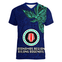 Custom Papua New Guinea Bougainville Women V Neck T Shirt PNG Birds Of Paradise Polynesian Arty Style LT03 Female Blue - Polynesian Pride