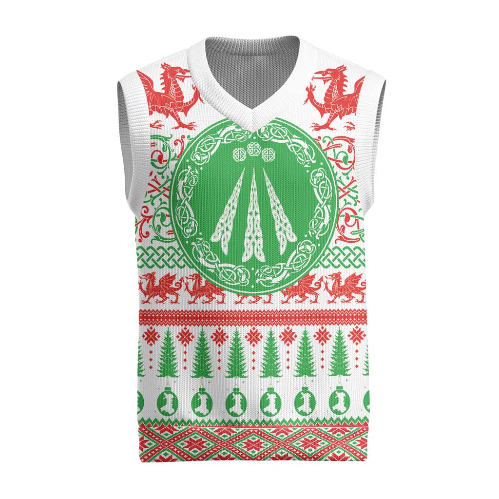 Welsh Christmas Knitted V-Neck Vest Awen and Celtics Culture with Xmas Elements - Polynesian Pride