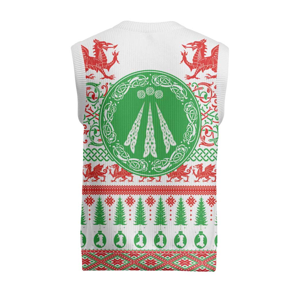Welsh Christmas Knitted V-Neck Vest Awen and Celtics Culture with Xmas Elements - Polynesian Pride