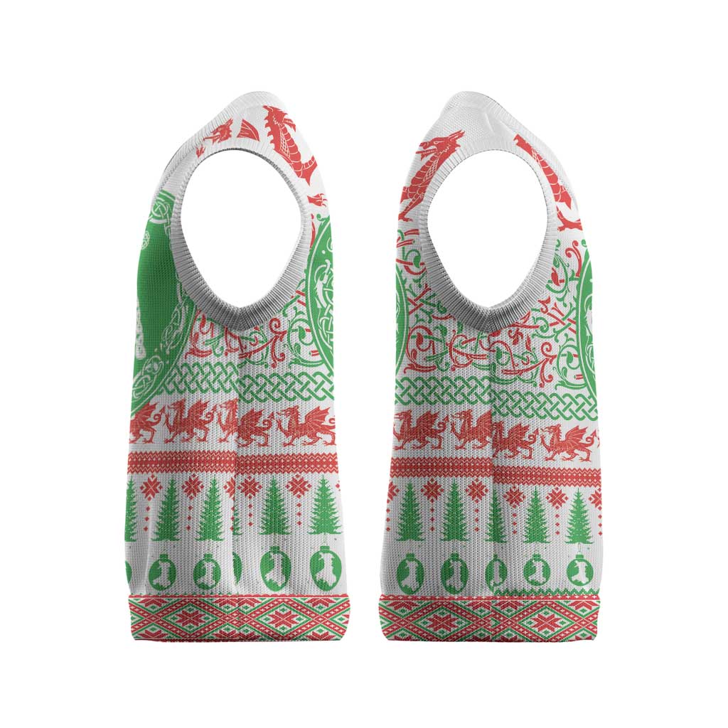 Welsh Christmas Knitted V-Neck Vest Awen and Celtics Culture with Xmas Elements - Polynesian Pride