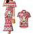 Hawaii Mele Kalikimaka Couples Matching Mermaid Dress and Hawaiian Shirt Santa Claus Surfing with Hawaiian Pattern Striped Red Style LT03 Red - Polynesian Pride