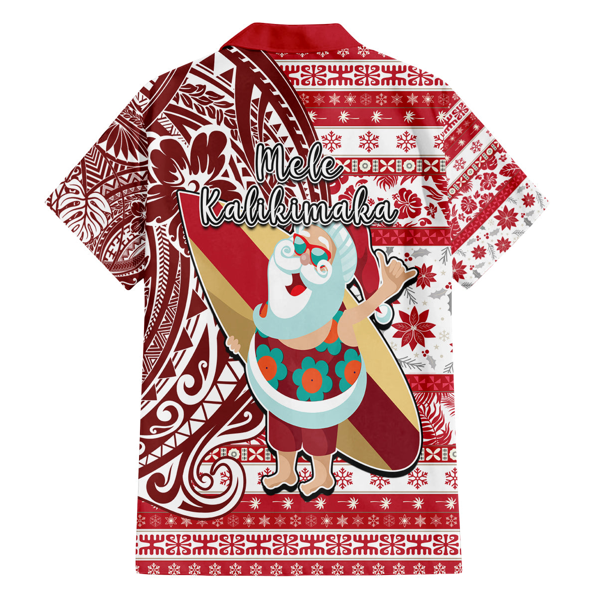 Hawaii Mele Kalikimaka Family Matching Tank Maxi Dress and Hawaiian Shirt Santa Claus Surfing with Hawaiian Pattern Striped Red Style LT03 - Polynesian Pride