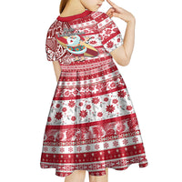 Hawaii Mele Kalikimaka Kid Short Sleeve Dress Santa Claus Surfing with Hawaiian Pattern Striped Red Style LT03 - Polynesian Pride