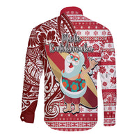 Hawaii Mele Kalikimaka Long Sleeve Button Shirt Santa Claus Surfing with Hawaiian Pattern Striped Red Style LT03 - Polynesian Pride