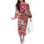 Hawaii Mele Kalikimaka Off The Shoulder Long Sleeve Dress Santa Claus Surfing with Hawaiian Pattern Striped Red Style LT03 Women Red - Polynesian Pride